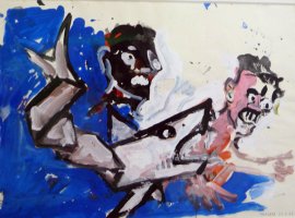 009_Otto_Muehl_Mann_mit_Hai_2003_MT_Karton_48x67cm_72dpi.jpg