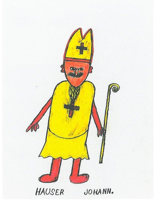 Johann Hauser, Nikolaus, undatiert; pencil, colour pencil on paper, 27 x 21 cm