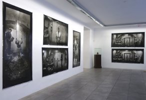 Otto Muehl, exhibition view, Materialaktion Nr. 19, Bodybuilding, 1965, Triptych, photos Marc Adrian, Copyright: Archives Muehl, Paris, Zürich; Konzett Gallery, Wien