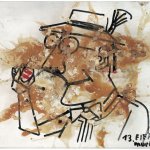 OTTO MUEHL, 13 Eier, 2002, acrylic and eggs on canvas, 80 x 100 cm