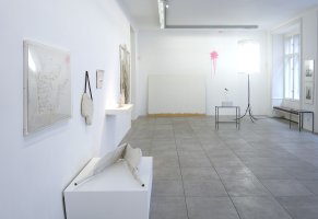 Exhibition view, main room, with works by Franz West and Rudolf Polanszky, Konzett Gallery, 2017Exhibition view, main room, with works by Franz West, Rudolf Polanszky and Heimo Zobernig, Konzett Gallery, 2017